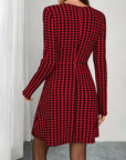 Long-Sleeved Houndstooth Print Dress