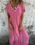 Cotton and Linen V-neck Midi Dress