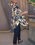 Crew Neck Printed Slit Blouse