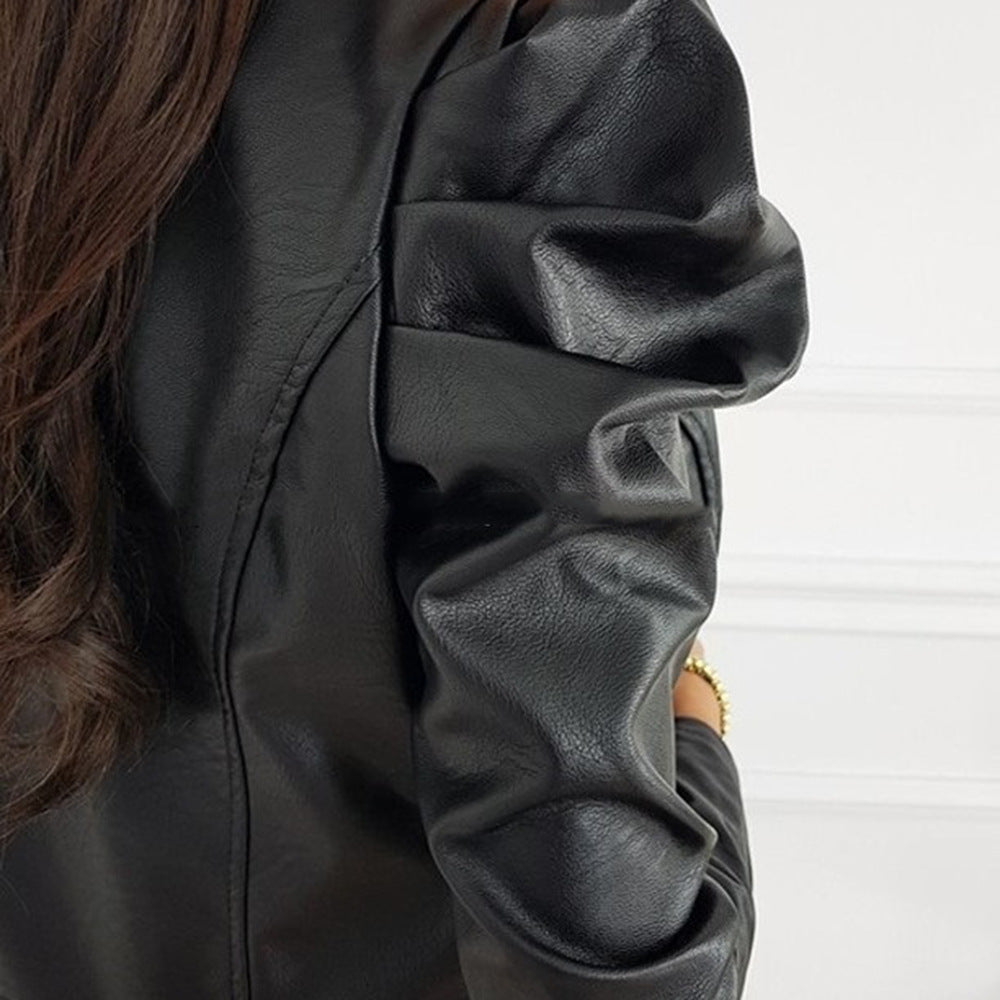Stylish Puff Sleeve Leather Jacket