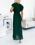 Solid color ruffled sleeves V-neck elegant dress