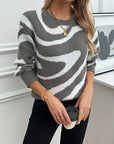 Elegant Striped Color Block Crew Neck Sweater