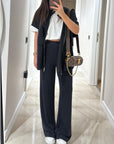 Chic Top and Pants Outfit with Stretch Waist