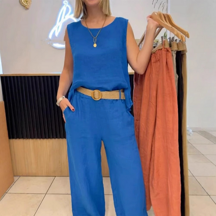 V-Neck Pants Suit Two-Piece Set