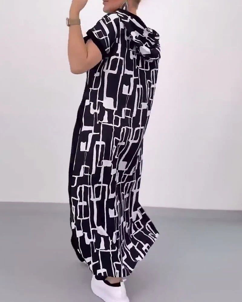 Half-Zip Loose Contrast Dress