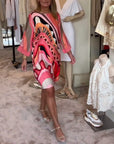 Round neck fashionable printed midi dress