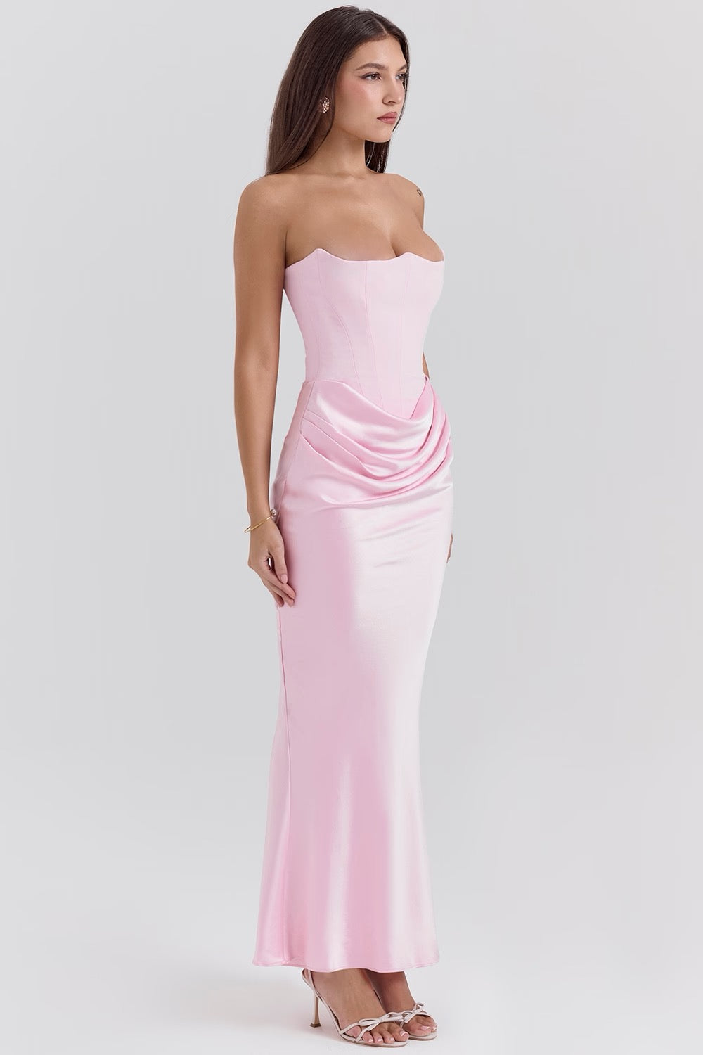 Elegant Retro Solid Color Strapless Party Dress