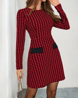Long-Sleeved Houndstooth Print Dress