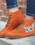 Leather Boots with Cat Design