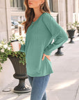 Balloon Sleeve Crewneck Pleated Top