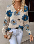 Long-Sleeved V-Neck Jacquard Sweater