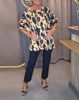Crew Neck Printed Slit Blouse