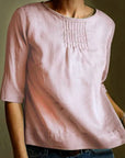 Elegant Mid Sleeve Shirt with Soft Pleats