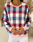 Round Neck Plaid Sweatshirt