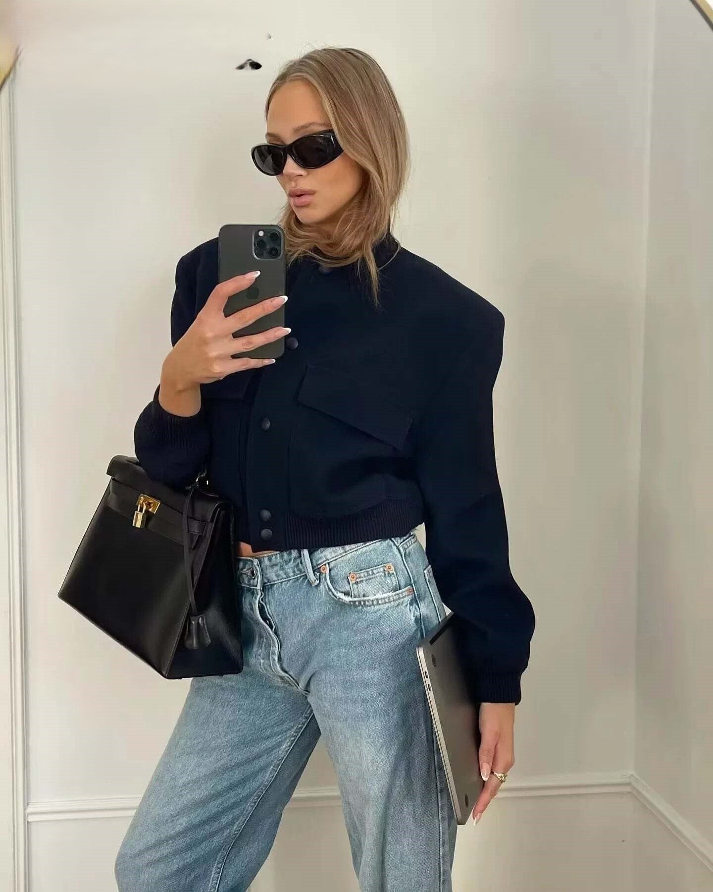 Crop Long Sleeve Bomber Jacket