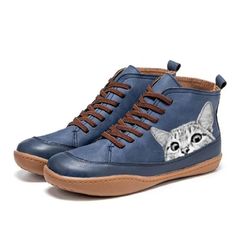 Leather Boots with Cat Design