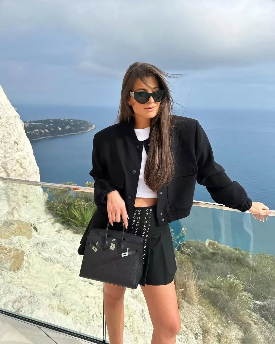 Crop Long Sleeve Bomber Jacket