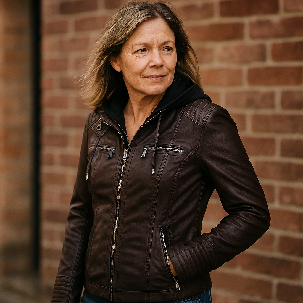 Waterproof Women's Leather Jacket with Hood