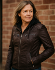Waterproof Women's Leather Jacket with Hood