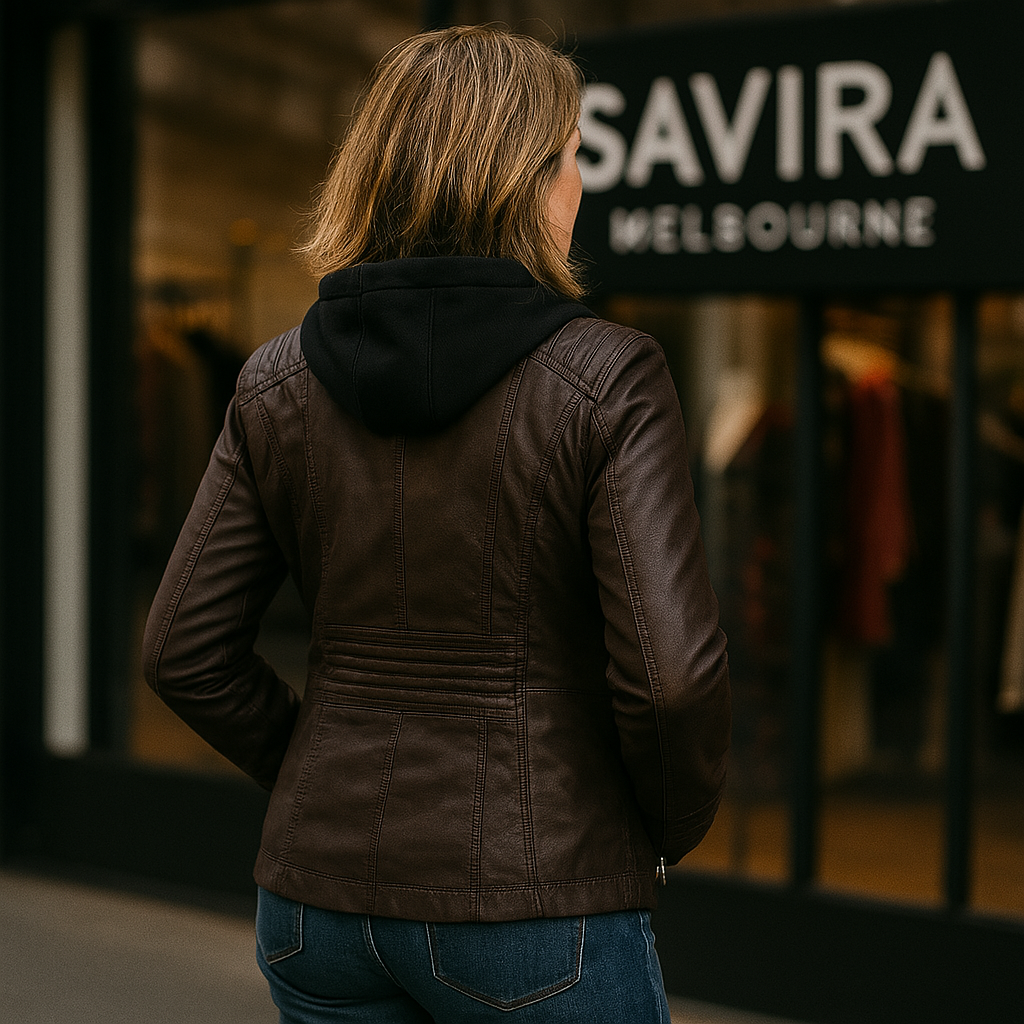 Waterproof Women's Leather Jacket with Hood