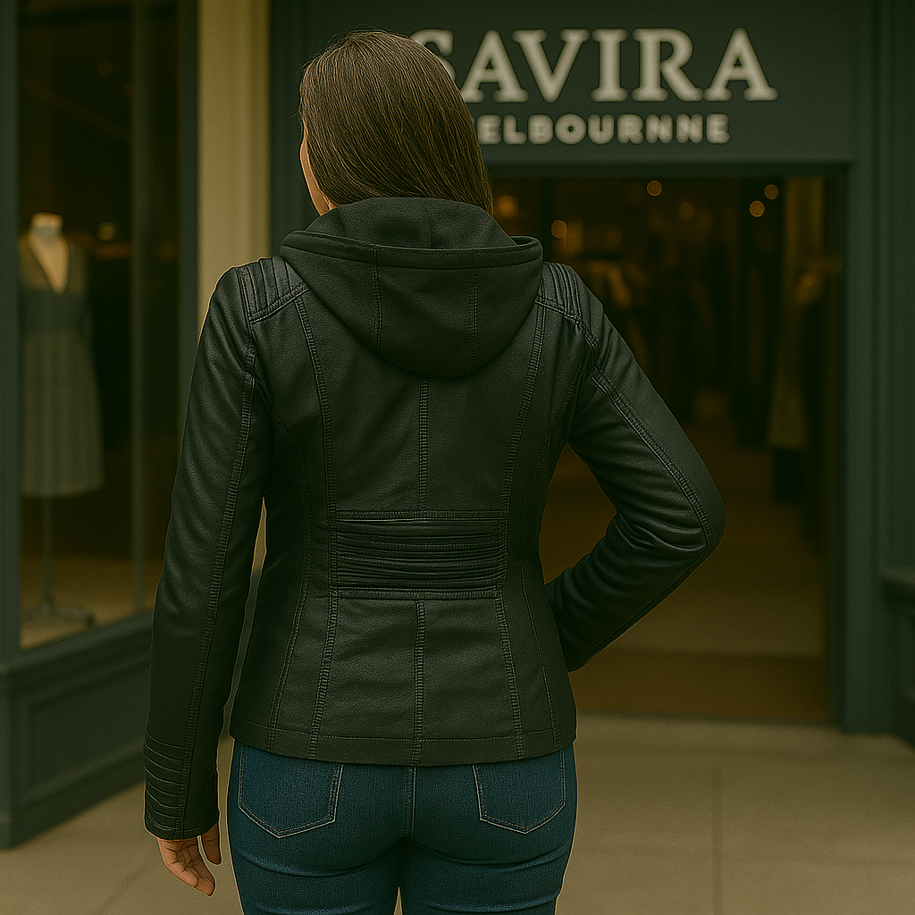 Waterproof Women's Leather Jacket with Hood