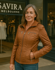 Waterproof Women's Leather Jacket with Hood