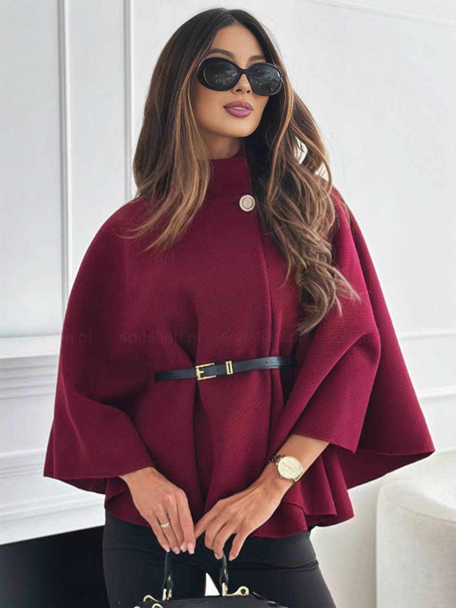 Short Red Poncho Coat with Batwing Sleeves