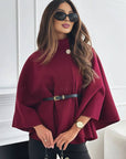 Short Red Poncho Coat with Batwing Sleeves