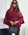 Short Red Poncho Coat with Batwing Sleeves