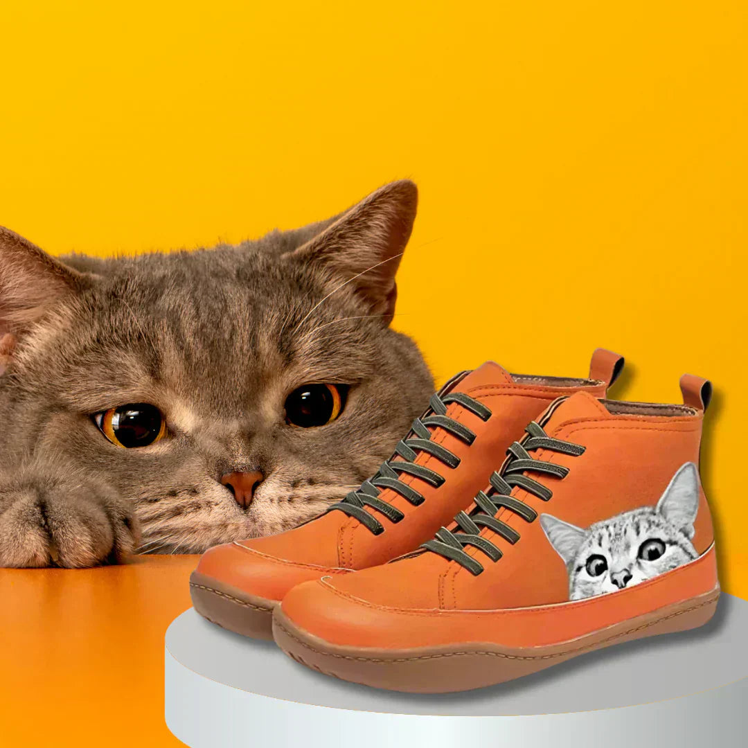 Leather Boots with Cat Design