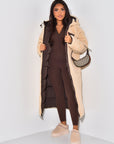 Long Puffer Coat with Fleece Lining and Hood