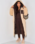 Long Puffer Coat with Fleece Lining and Hood