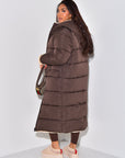 Long Puffer Coat with Fleece Lining and Hood