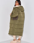 Long Puffer Coat with Fleece Lining and Hood