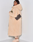 Long Puffer Coat with Fleece Lining and Hood