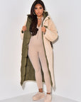 Long Puffer Coat with Fleece Lining and Hood