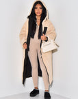 Long Puffer Coat with Fleece Lining and Hood
