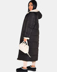 Long Puffer Coat with Fleece Lining and Hood