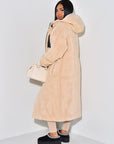 Long Puffer Coat with Fleece Lining and Hood