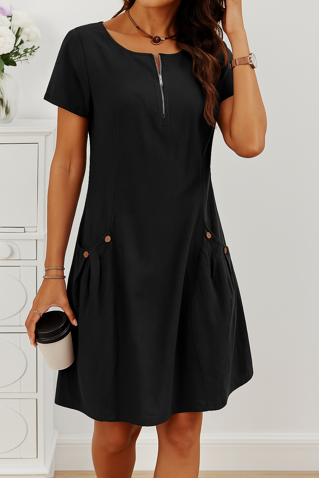 Comfy Cotton Pocket Midi Dress