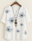 Floral Print Buttons V-neck Half Sleeves Blouse