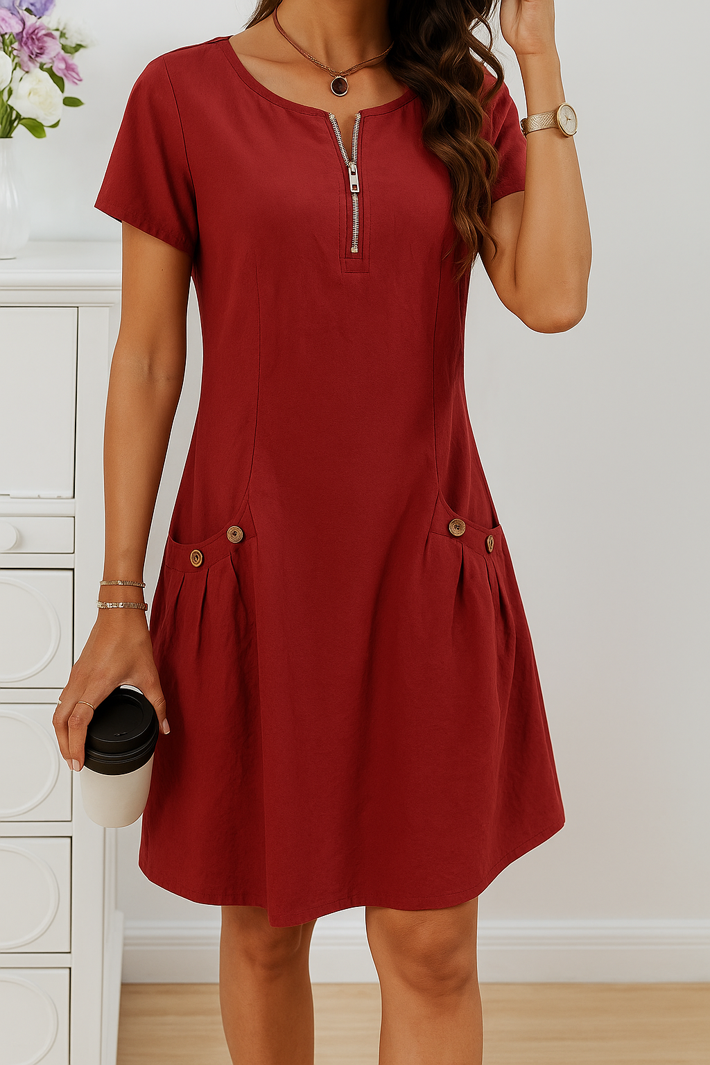 Comfy Cotton Pocket Midi Dress