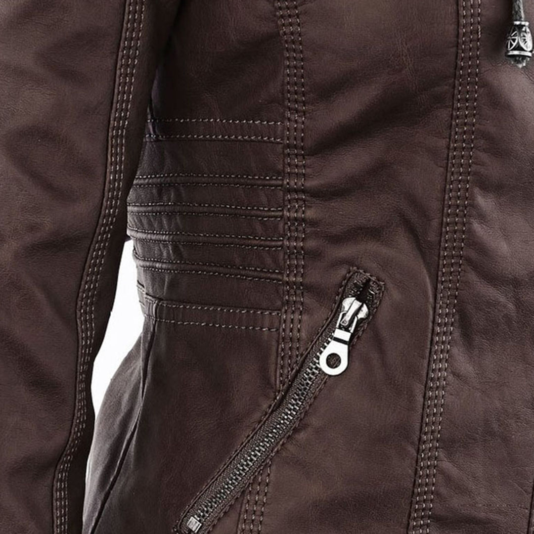 Waterproof Women's Leather Jacket with Hood