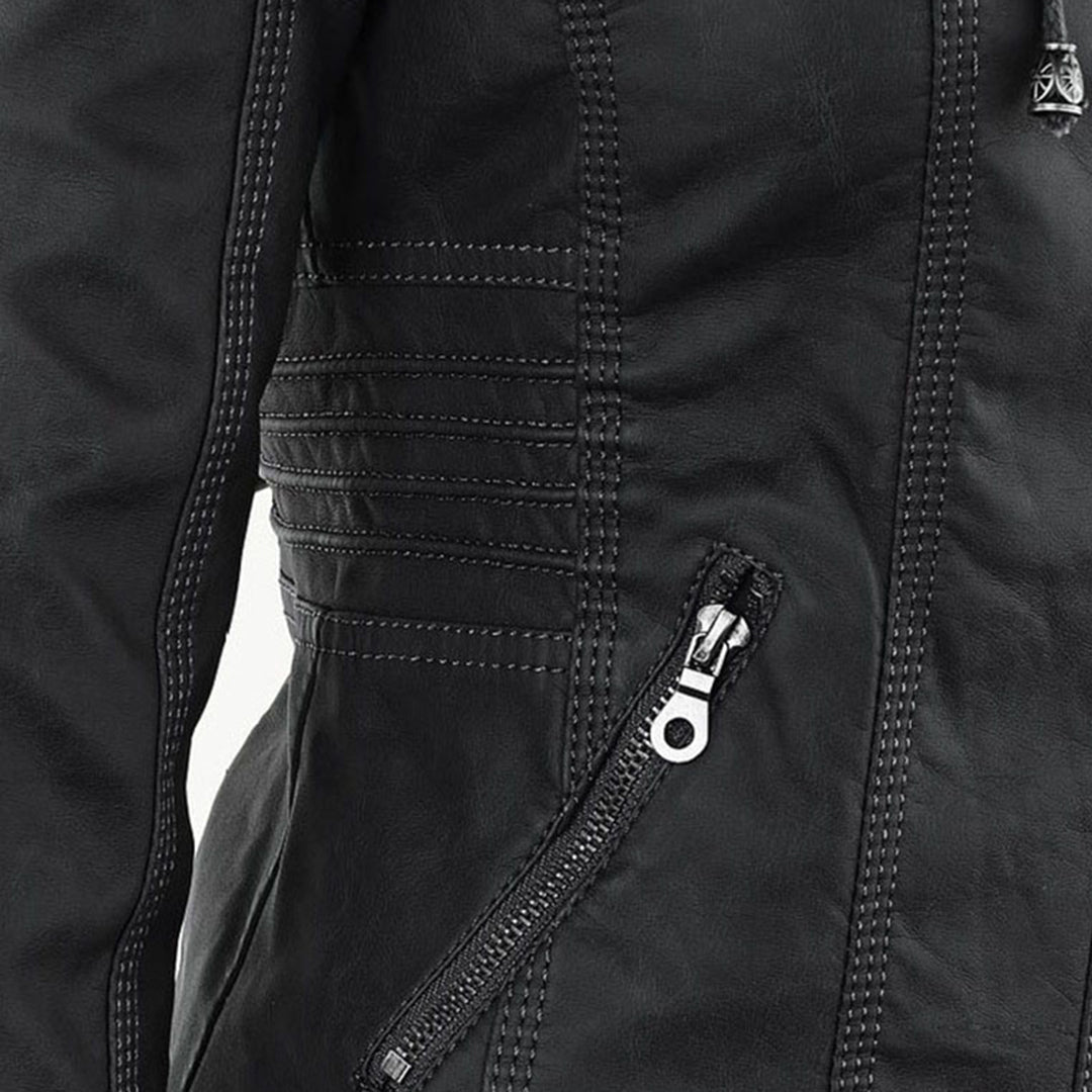 Waterproof Women's Leather Jacket with Hood