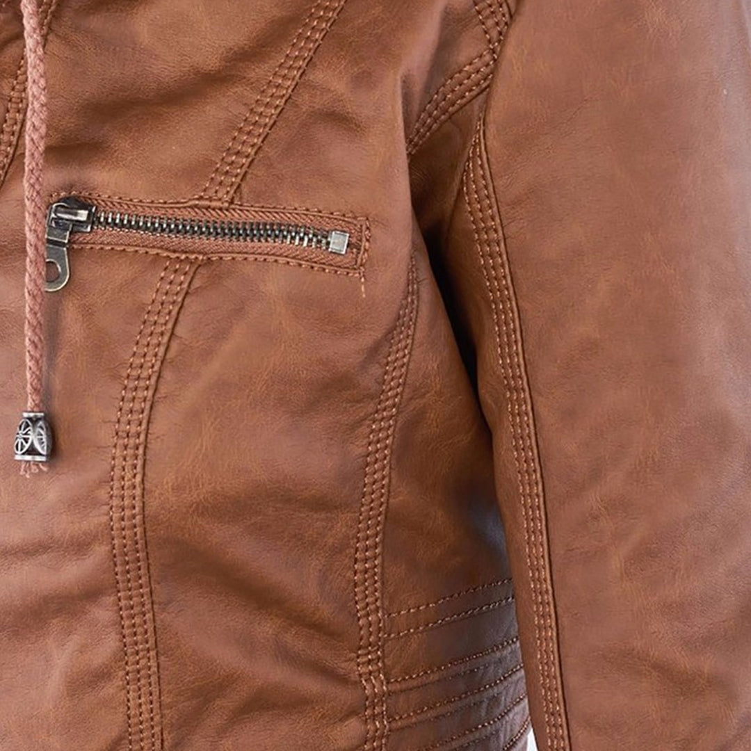 Waterproof Women's Leather Jacket with Hood