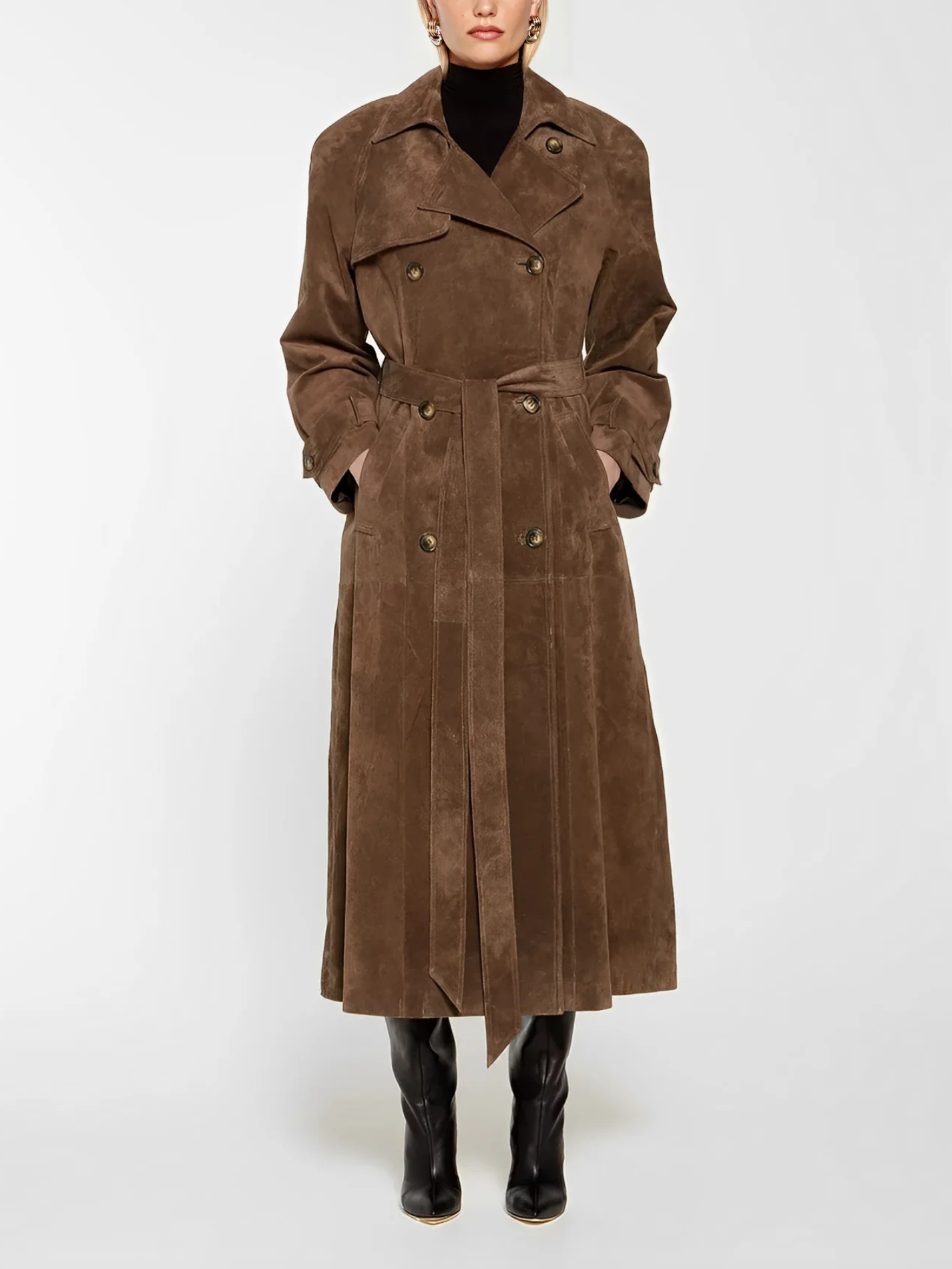 Vintage Style Suede Wrap Trench Coat