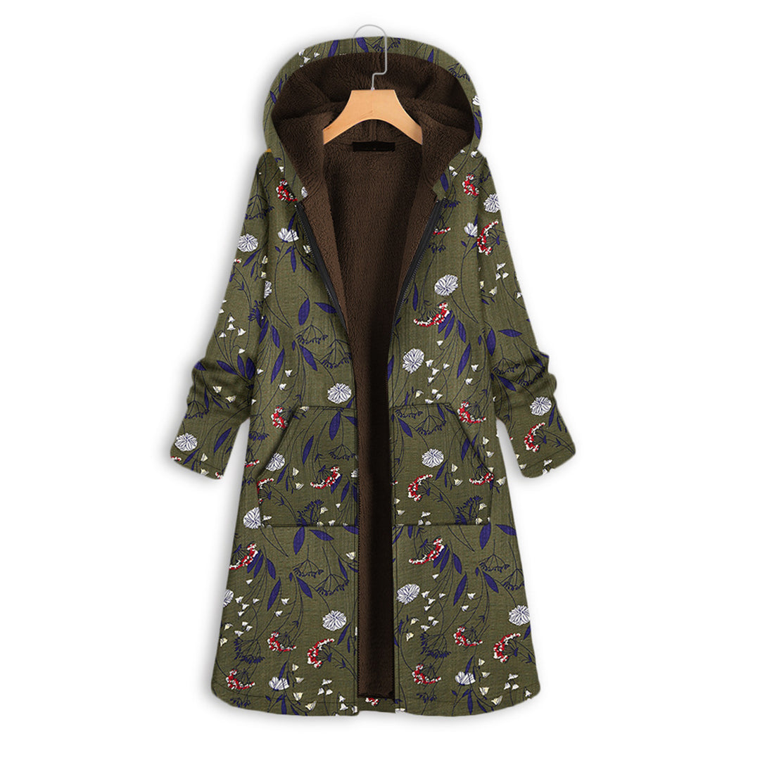 Floral Print Winter Coat with Hood for Women