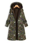 Floral Print Winter Coat with Hood for Women