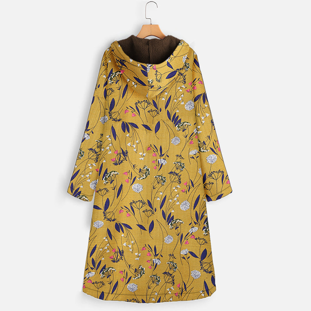 Floral Print Winter Coat with Hood for Women