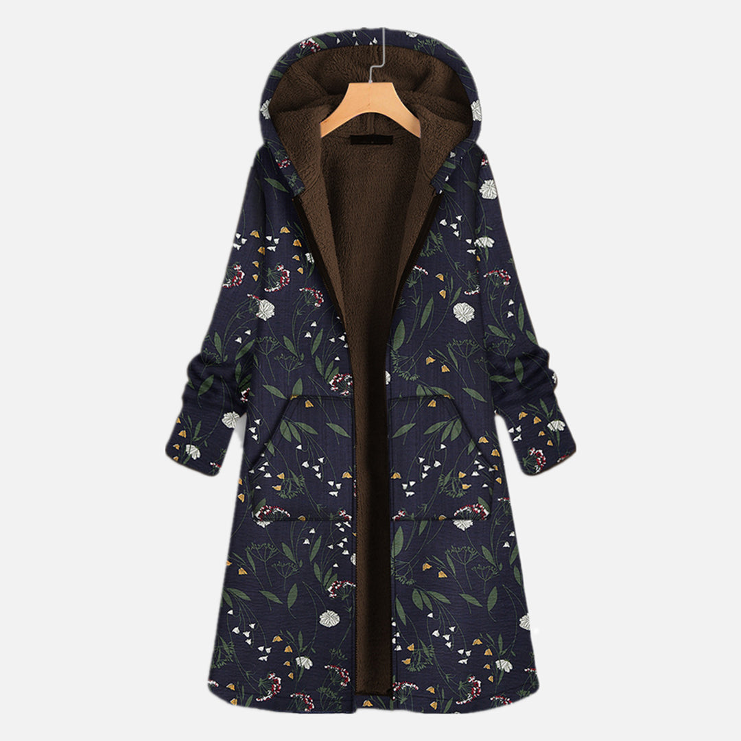 Floral Print Winter Coat with Hood for Women